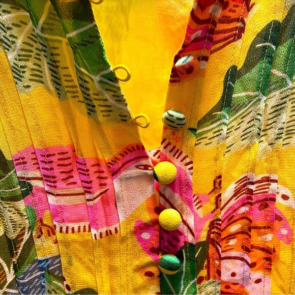 FARM Rio Beaks & Bananas Printed Ruffle Mini Dress Yellow/Multi XS LIKE NEW - Picture 12 of 16